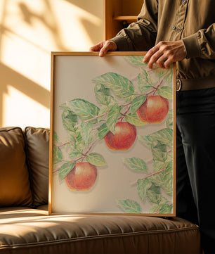 Ilustración de manzanas en la rama de un árbol con hojas verdes
