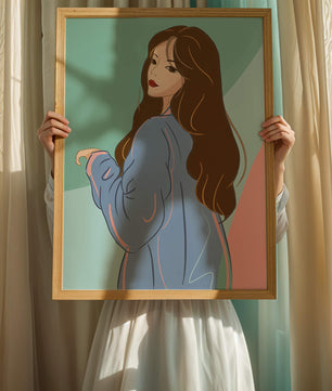 Stylish woman illustration with long hair in pastel shades