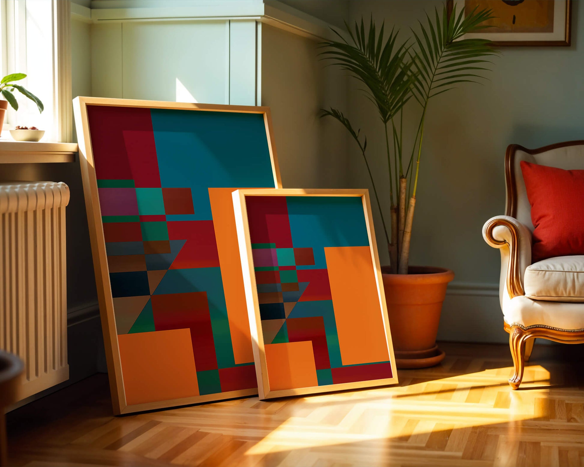 Colorful geometric abstract design with bold blocks and tones