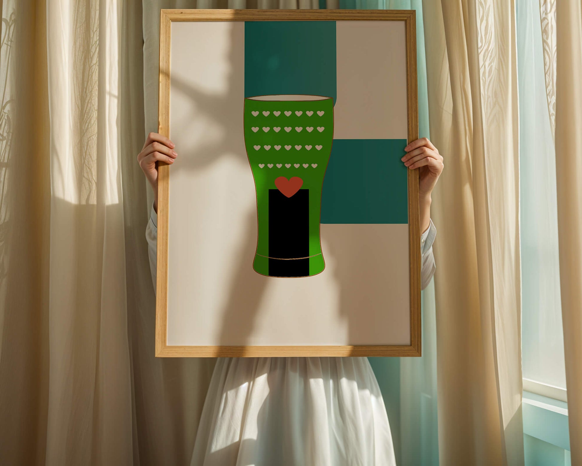 Green vase with heart pattern and minimalistic design