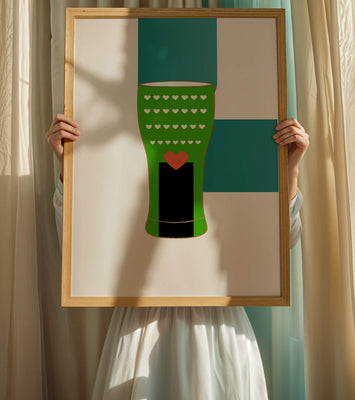 Green vase with heart pattern and minimalistic design