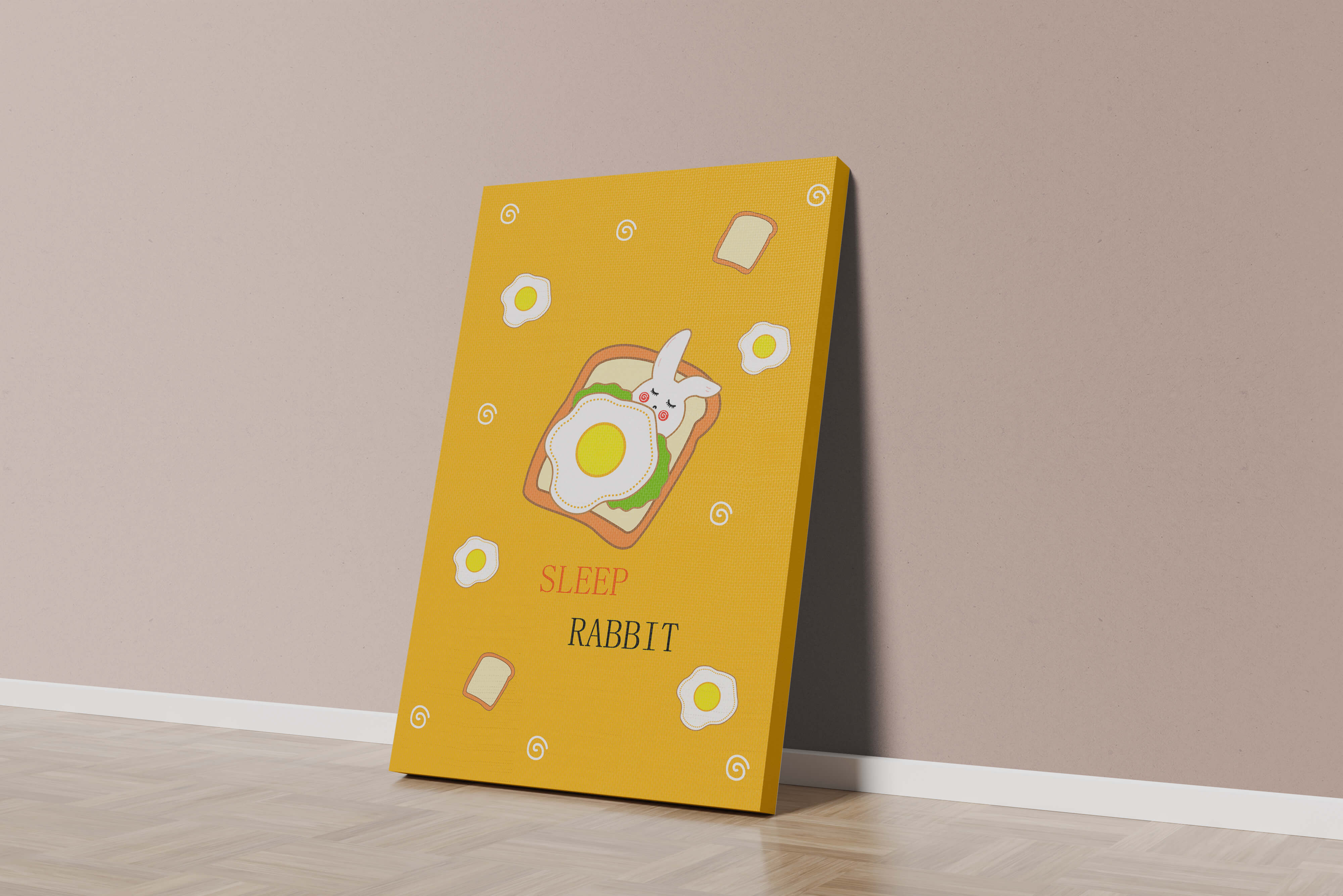 cute rabbit sleeping on toast with fried egg design