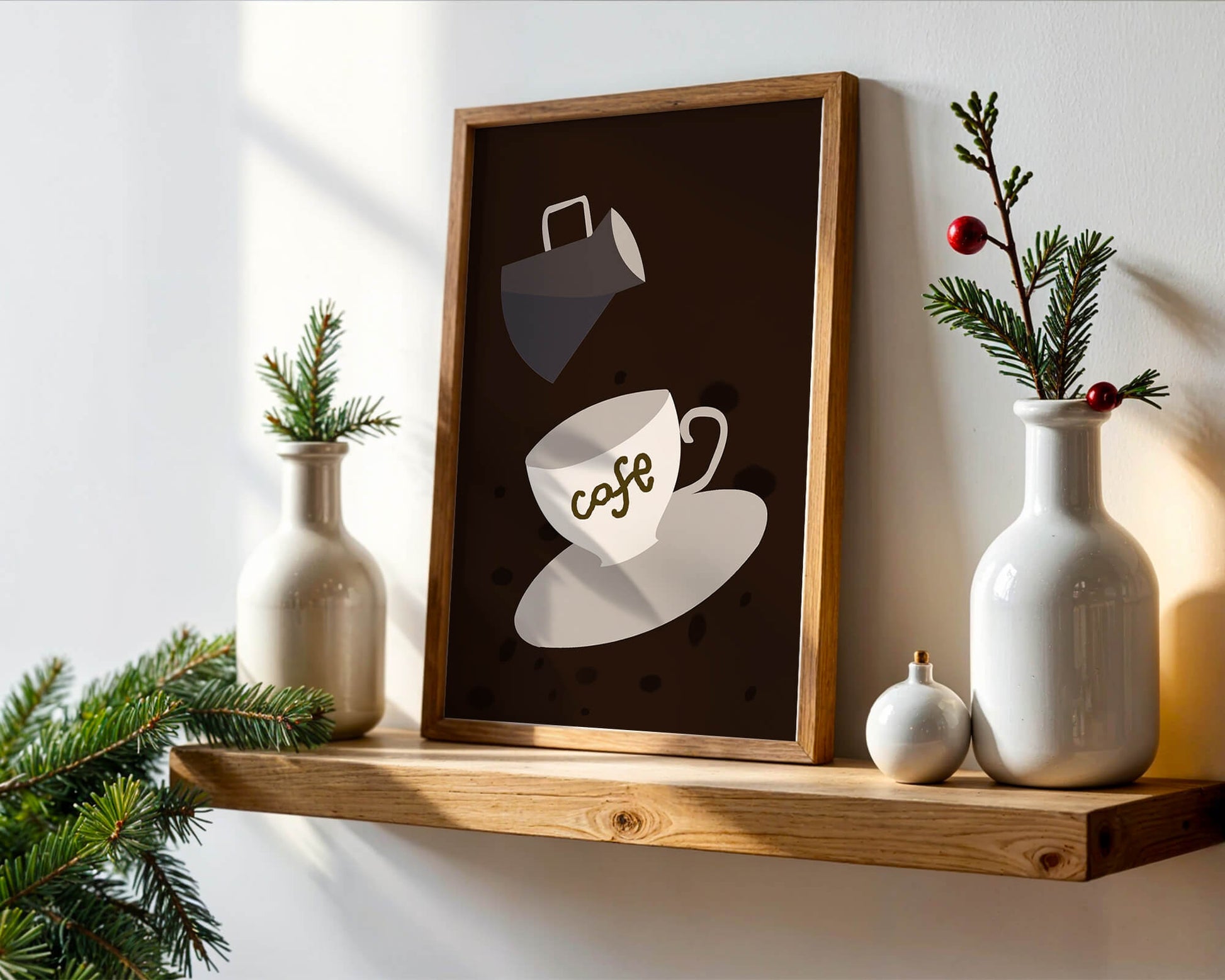 Minimalist coffee cup with pouring pot on dark background