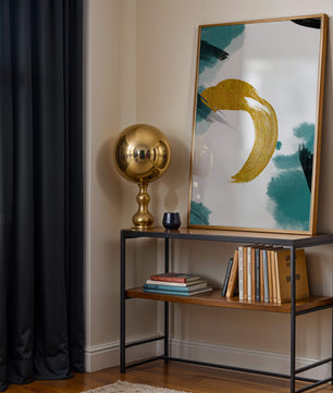 Abstract Gold and Teal Brush Strokes on White Background