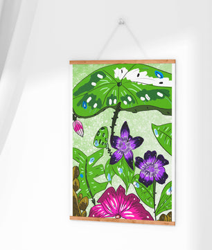 Bunte Blumenillustration mit exotischen Blumen und Blättern
