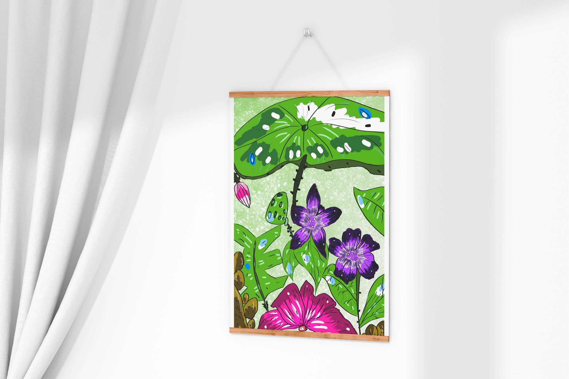 Bunte Blumenillustration mit exotischen Blumen und Blättern