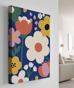 Colorful Floral Abstract Pattern On Dark Blue Background
