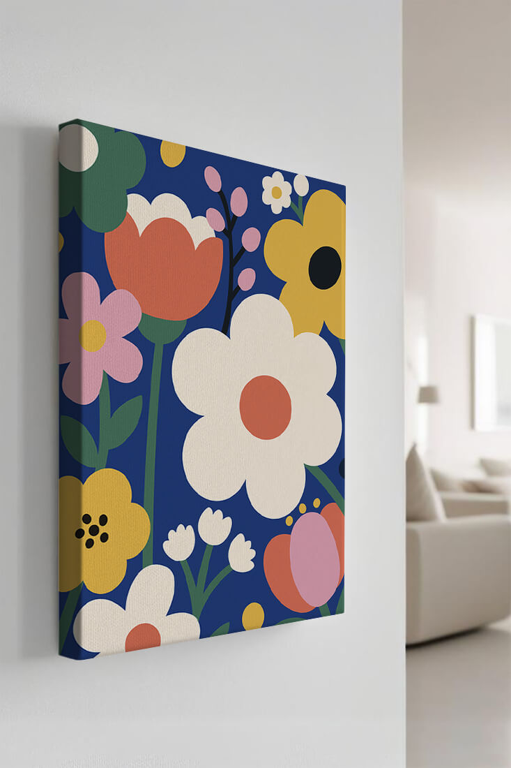 Colorful Floral Abstract Pattern On Dark Blue Background