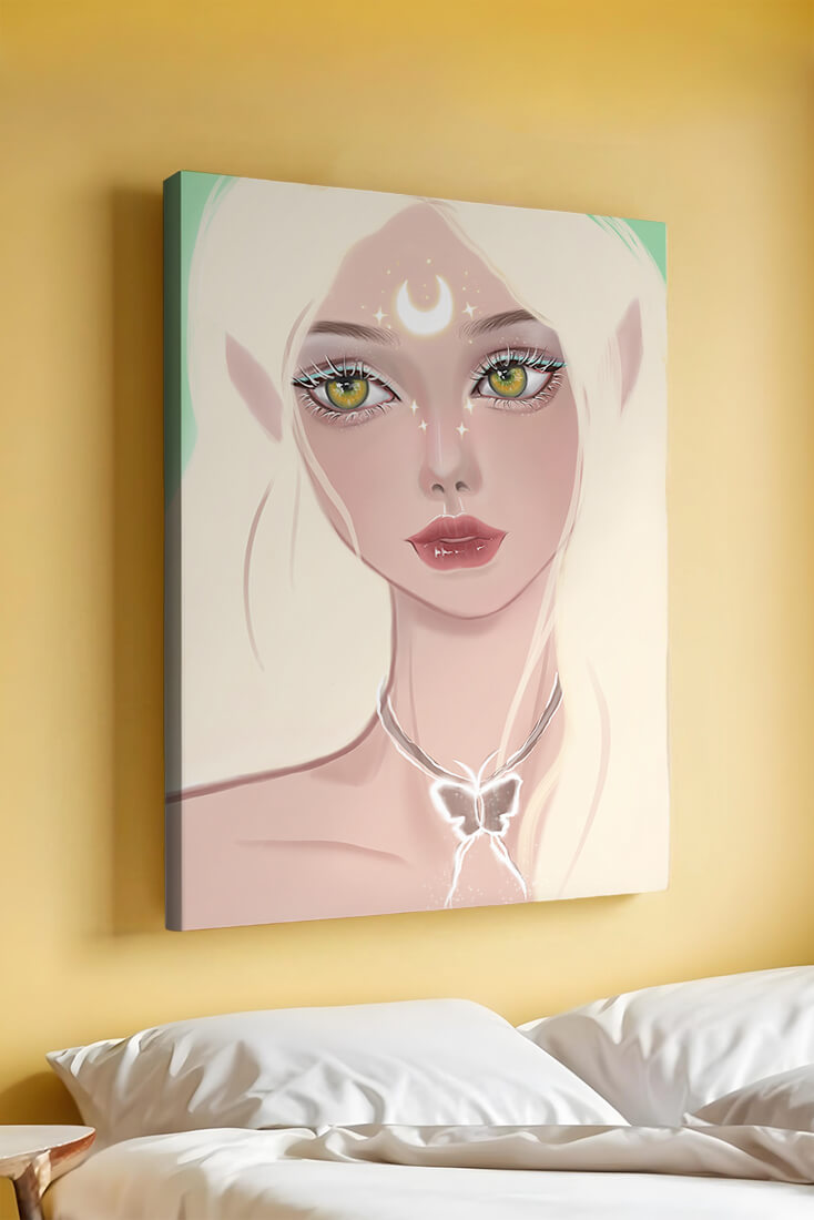 Enchanted portrait of ethereal elf girl with glowing elements