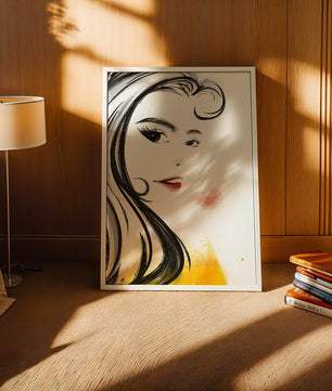 Dibujo de retrato elegante con labios rojos y motivo de corazón