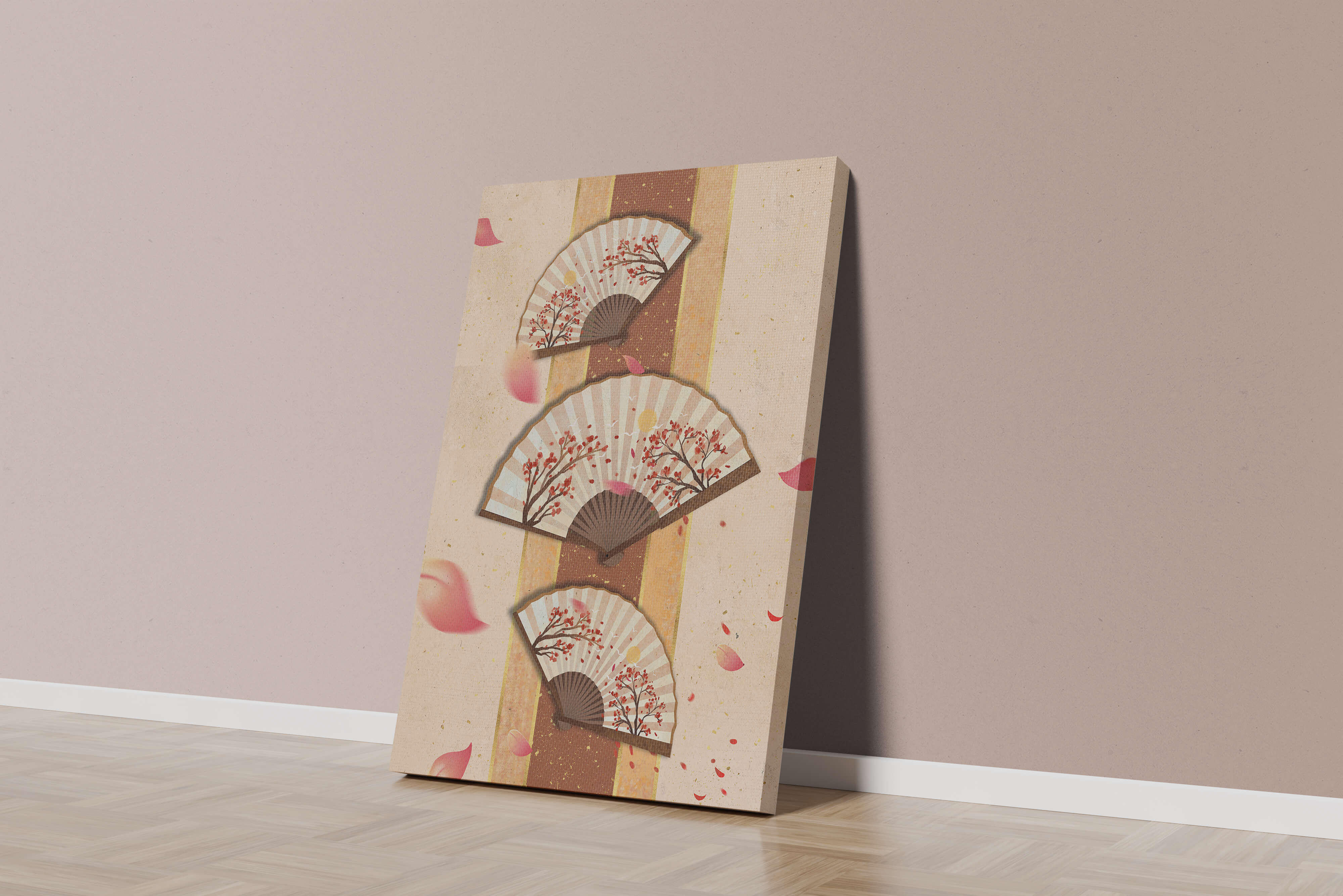 Elegant Japanese Fans with Cherry Blossom Design on Textured Background - Mi tienda