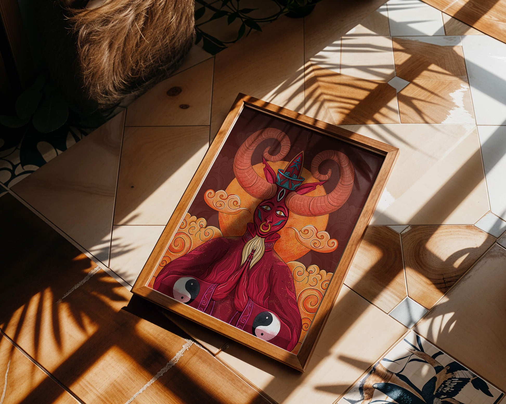 Mythical creature artwork with intricate patterns and symbolism