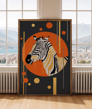 Arte moderno de cebra con acentos dorados sobre fondo abstracto
