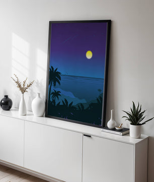 Serene Tropical Night Scene With Palm Trees and Moonlit Ocean - Mi tienda