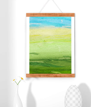 Paisaje abstracto con cielo azul y campos verdes