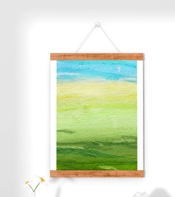 Abstract Landscape with Blue Sky and Green Fields