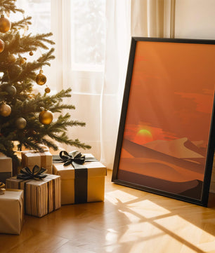 Sunset in Desert with Rolling Sand Dunes and Vibrant Orange Sky - Mi tienda