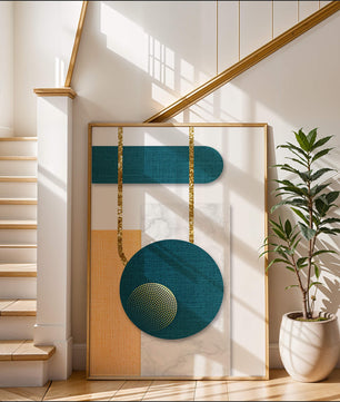Abstract geometric design with gold accents and textured elements