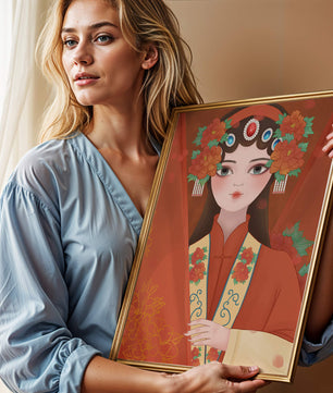 Traditional Asian Portrait with Floral Headdress and Elegant Garments - Mi tienda