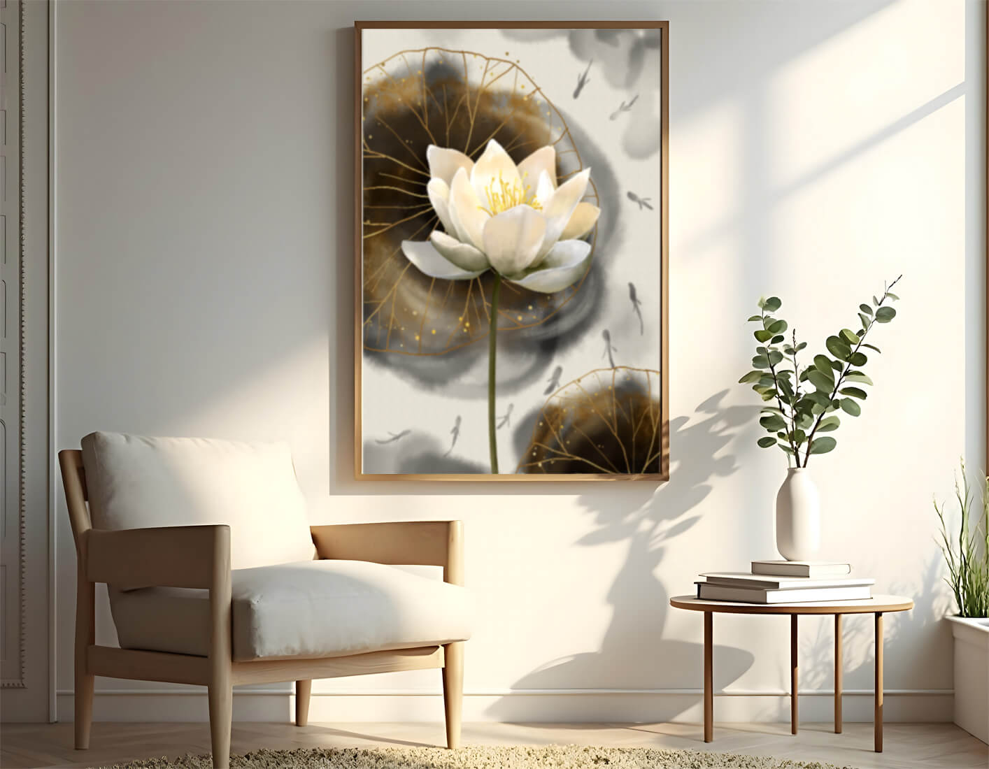 Illustration of a lotus flower with golden accents
