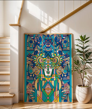 Geometrische Widder-Illustration in lebendigen Farben