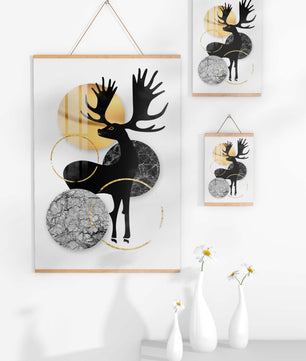 Zeitgenössische Elch-Silhouette-Kunst mit goldenen Akzenten und Marmorstruktur