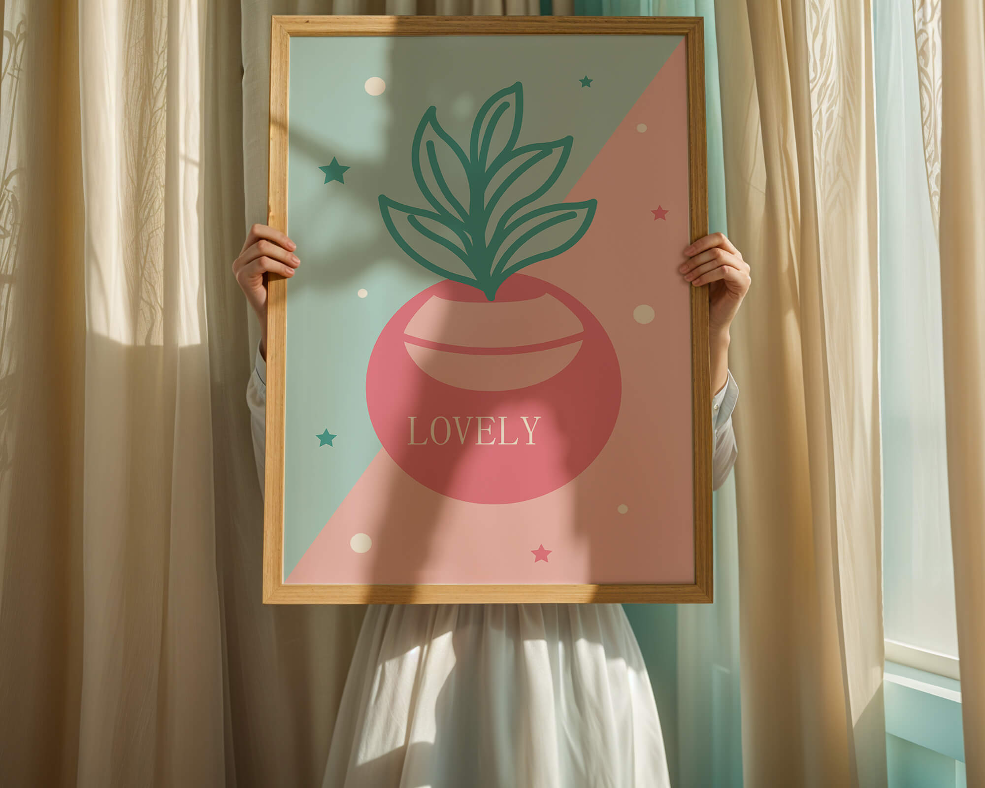 Playful pastel illustration with plant motif and stars