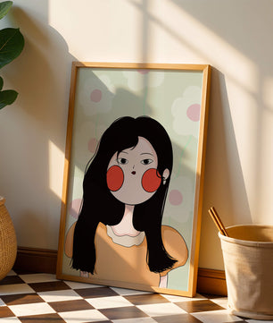 Charmante illustration d'une jeune femme avec un fond floral