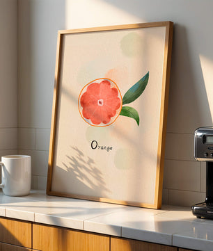 Watercolor Illustration of Orange Slice with Leaves on Pastel Background - Mi tienda
