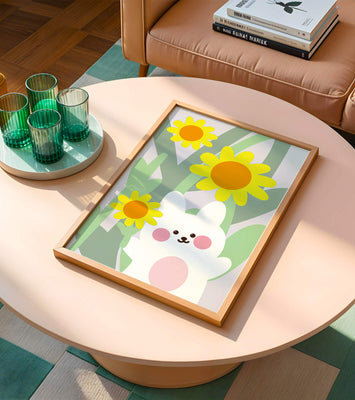 Adorable bunny with vibrant flowers cartoon illustration
