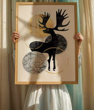 Zeitgenössische Elch-Silhouette-Kunst mit goldenen Akzenten und Marmorstruktur