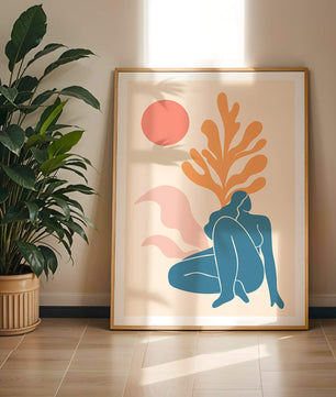 Abstract Nude Figure in Minimalist Design with Botanical Elements - Mi tienda
