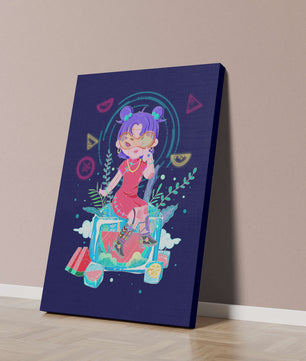 Personnage de dessin animé coloré avec des éléments futuristes