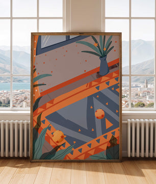 Modern Abstract Interior with Geometric Patterns and Plant