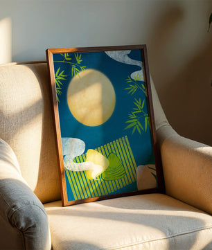 Moonlit night with bamboo and dumplings on a mat