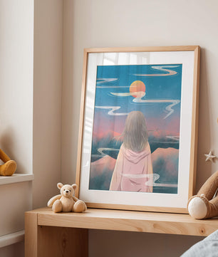 Ruhige Landschaft mit Silhouette, die den Sonnenuntergangshimmel und die Wolken betrachtet