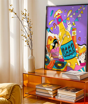 Vibrant Party Scene with DJ and Cartoon Characters
