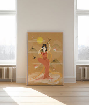 Serene Oriental Woman Playing Instrument Amidst Nature - Mi tienda