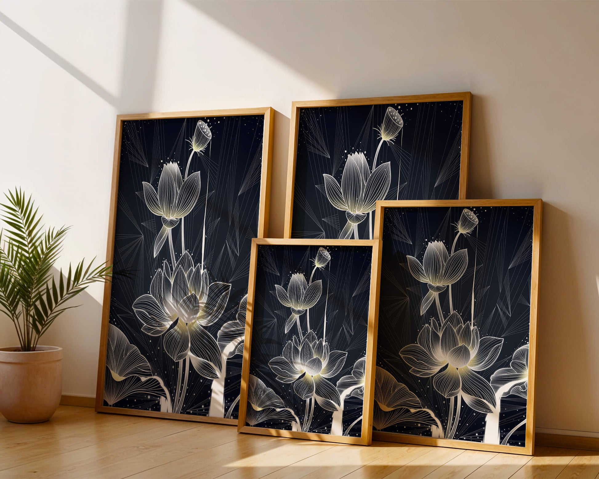 Elegant Lotus Flower Illustration with Geometric Background