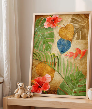 Vibrant tropical leaves and flowers watercolor design