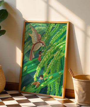 Aventure dans une jungle verdoyante avec des enfants et un oiseau