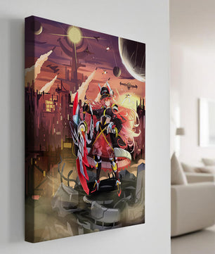 Futuristic Anime Warrior in a Dystopian Sci-Fi Cityscape