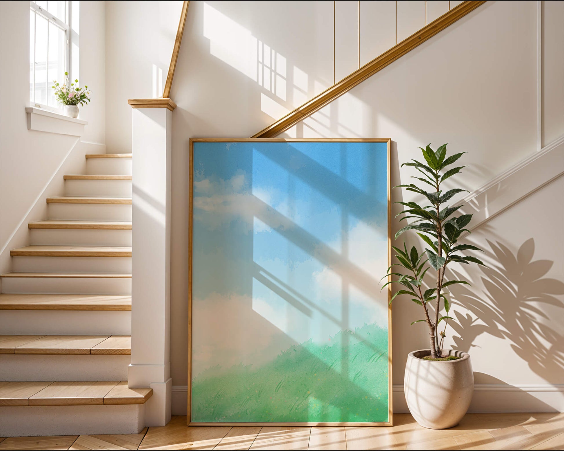 A Serene Landscape of Blue Sky and Green Grass