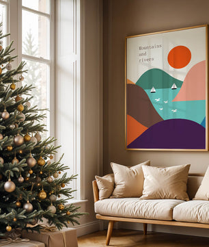 Abstract landscape with vibrant colors and geometric shapes