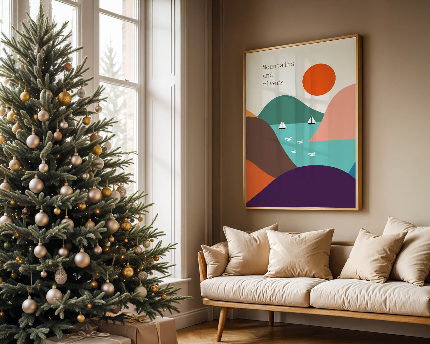 Abstract landscape with vibrant colors and geometric shapes