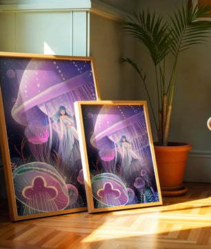 Underwater Fantasy Scene with Jellyfish and Girl