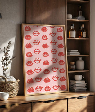 Patterned Red Lips Repeated on Pink Background - Mi tienda