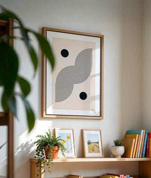 Abstract Minimalist Art with Black Wavy Lines and Circles - Mi tienda