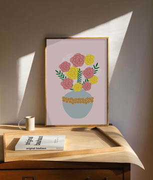 Colorful flower bouquet in a decorative vase illustration