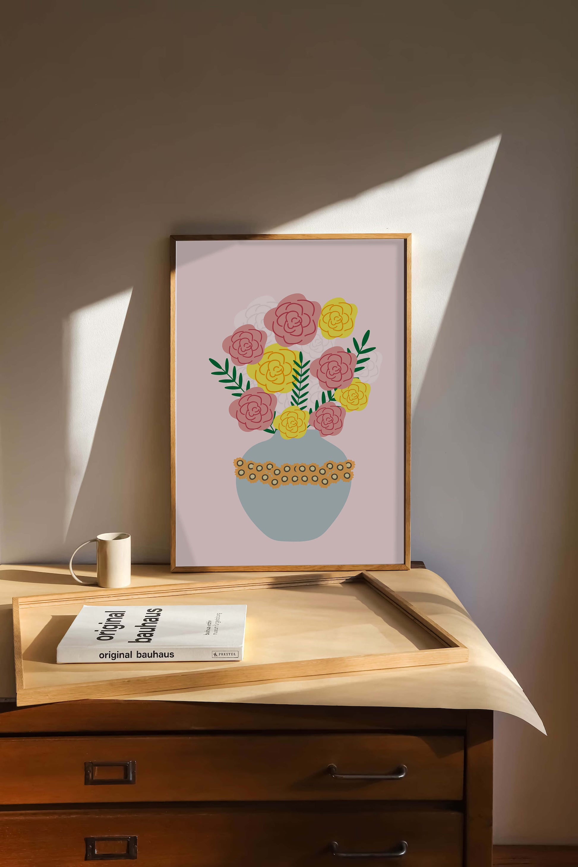 Colorful flower bouquet in a decorative vase illustration